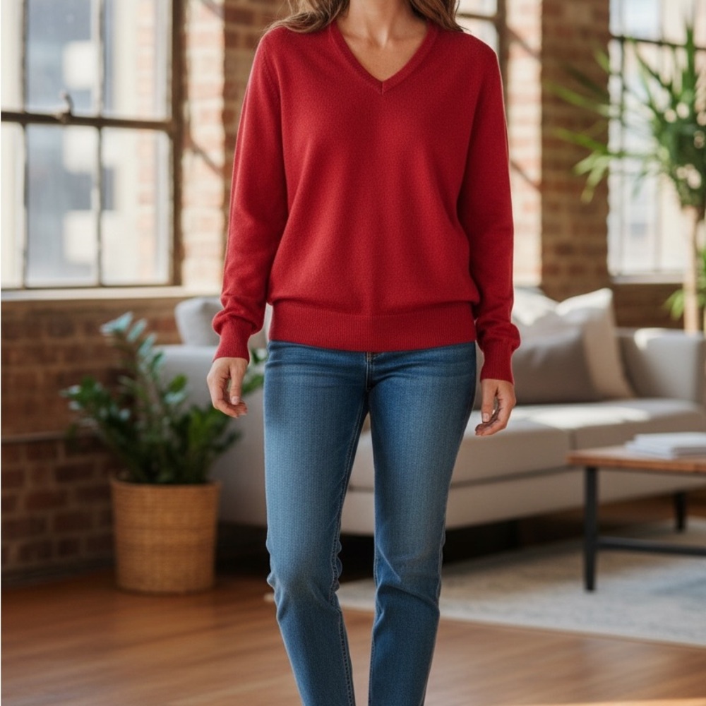 Lord Jeff Elegant Red V-Neck Sweater for Women
